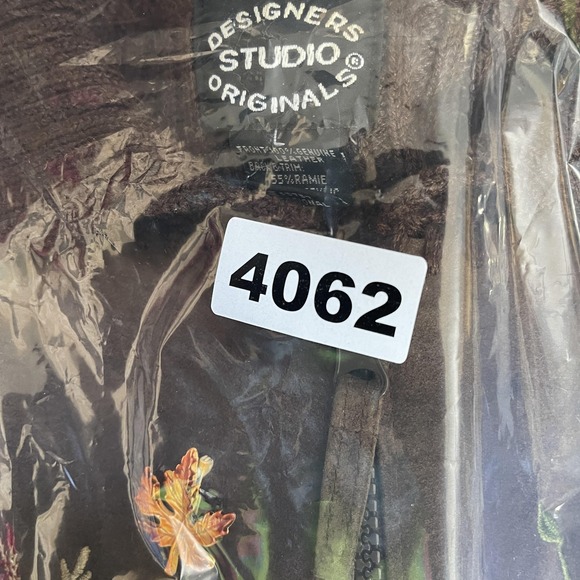 Designers Studio Vest Women Size L Cottage Artsy Brown Leather Knit Floral Zip - Picture 11 of 11